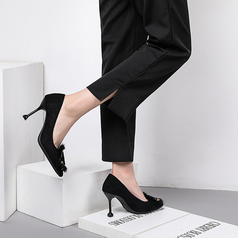 Ladies All-match Fashion Pointed Toe Hairy Shoes