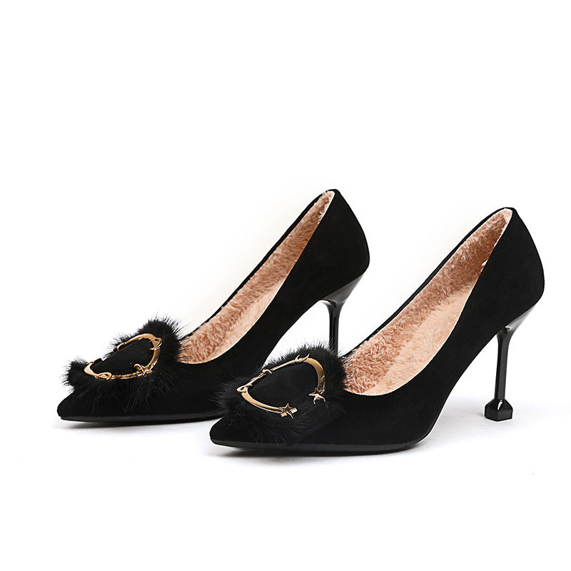 Ladies All-match Fashion Pointed Toe Hairy Shoes