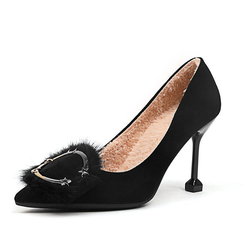 Ladies All-match Fashion Pointed Toe Hairy Shoes