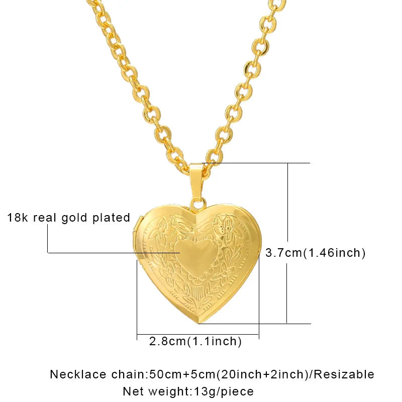 Trendy Vintage Pure Copper Multilayer Heart Clover Photo Locket Folding Necklace Fashion Album Locket Pendant Accessories Gift