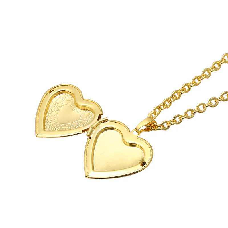 Trendy Vintage Pure Copper Multilayer Heart Clover Photo Locket Folding Necklace Fashion Album Locket Pendant Accessories Gift