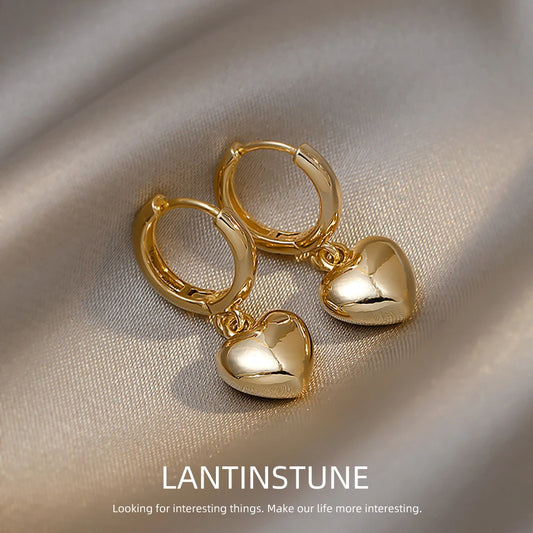 Simple Design Gold Color Love Heart Dangle Earrings For Women Exquisite Young Girls Peach Circle Round Drop Earring Jewelry N559