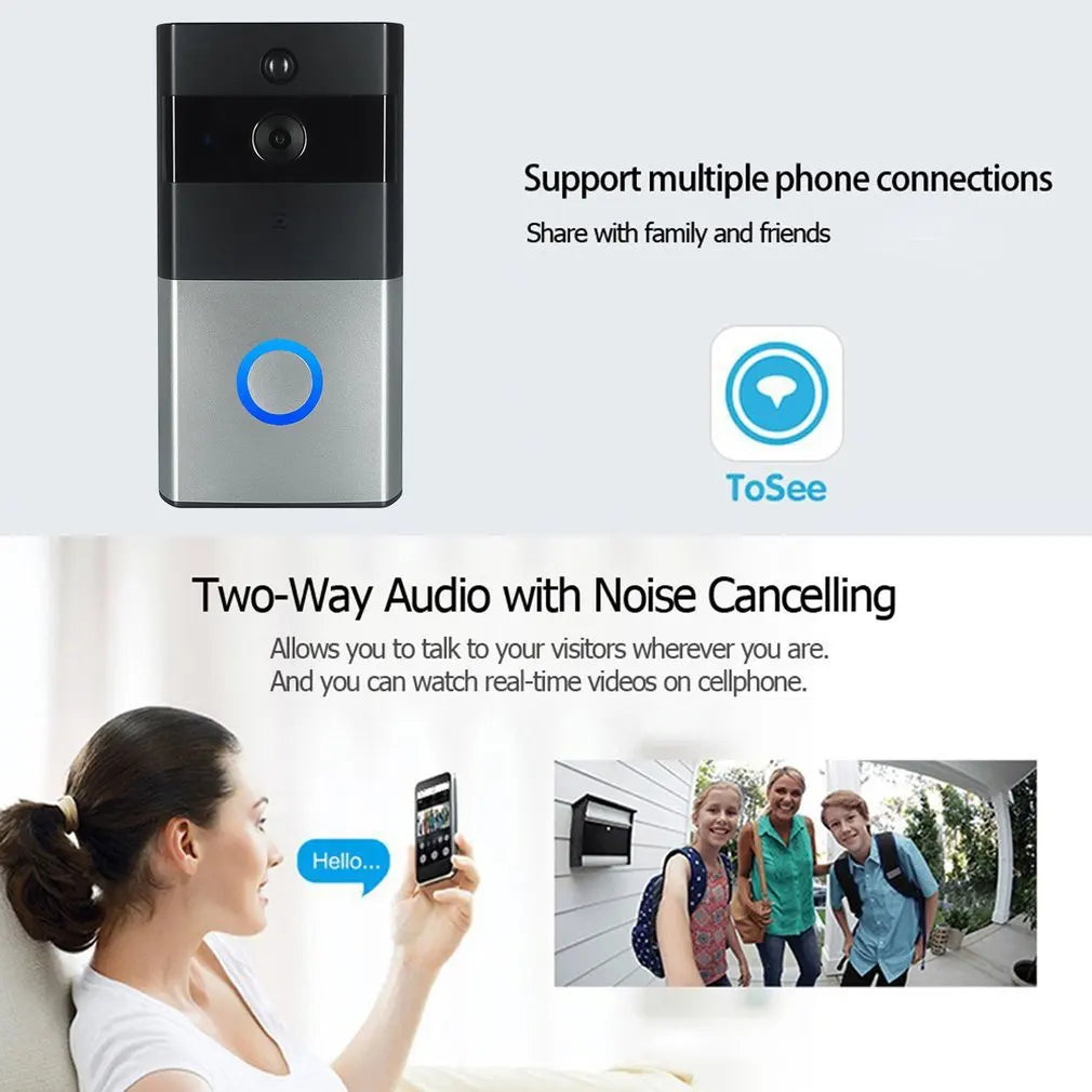 Wireless Wifi Video Doorbell 1.0MP Camera Night Two-way Audio Intercom Waterproof PIR Motion Detection Doorbell