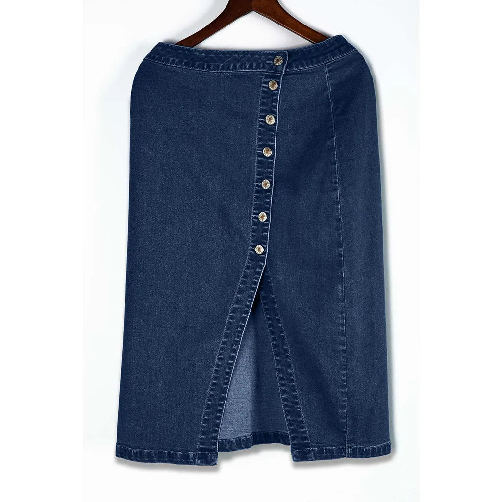 Plus Size Women's Denim Half Body Skirt Fashion High Waist Slim Pencil Denim Skirt Button Split Solid Colour Casual Half Skirt