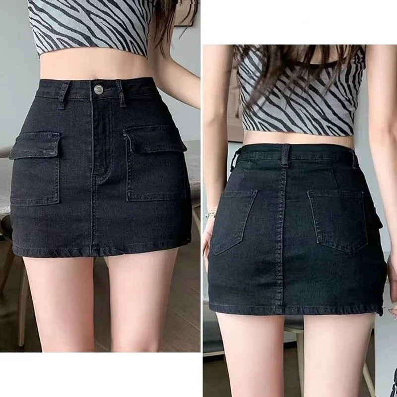 Rimocy Tight High Waist Denim Skirt Women 2024 Summer Wrap Hip Mini Skirts Woman Sexy Side Split Slim Short Jean Skirt Ladies