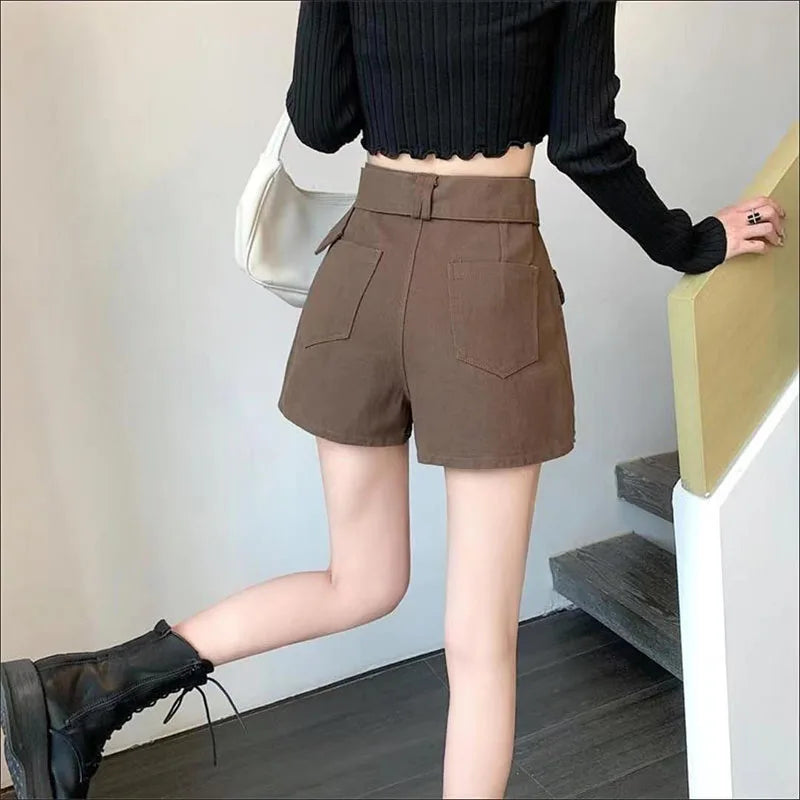Lucyever Korean Style High Waist Mini Skirt Women Fashion with Belt Short Culotte Skirts Y2K Streetwear Big Pocket Cargo Skirts