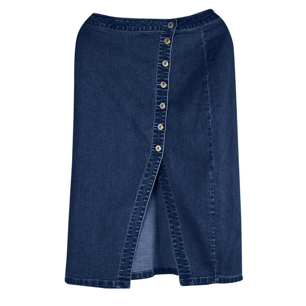 Plus Size Women's Denim Half Body Skirt Fashion High Waist Slim Pencil Denim Skirt Button Split Solid Colour Casual Half Skirt