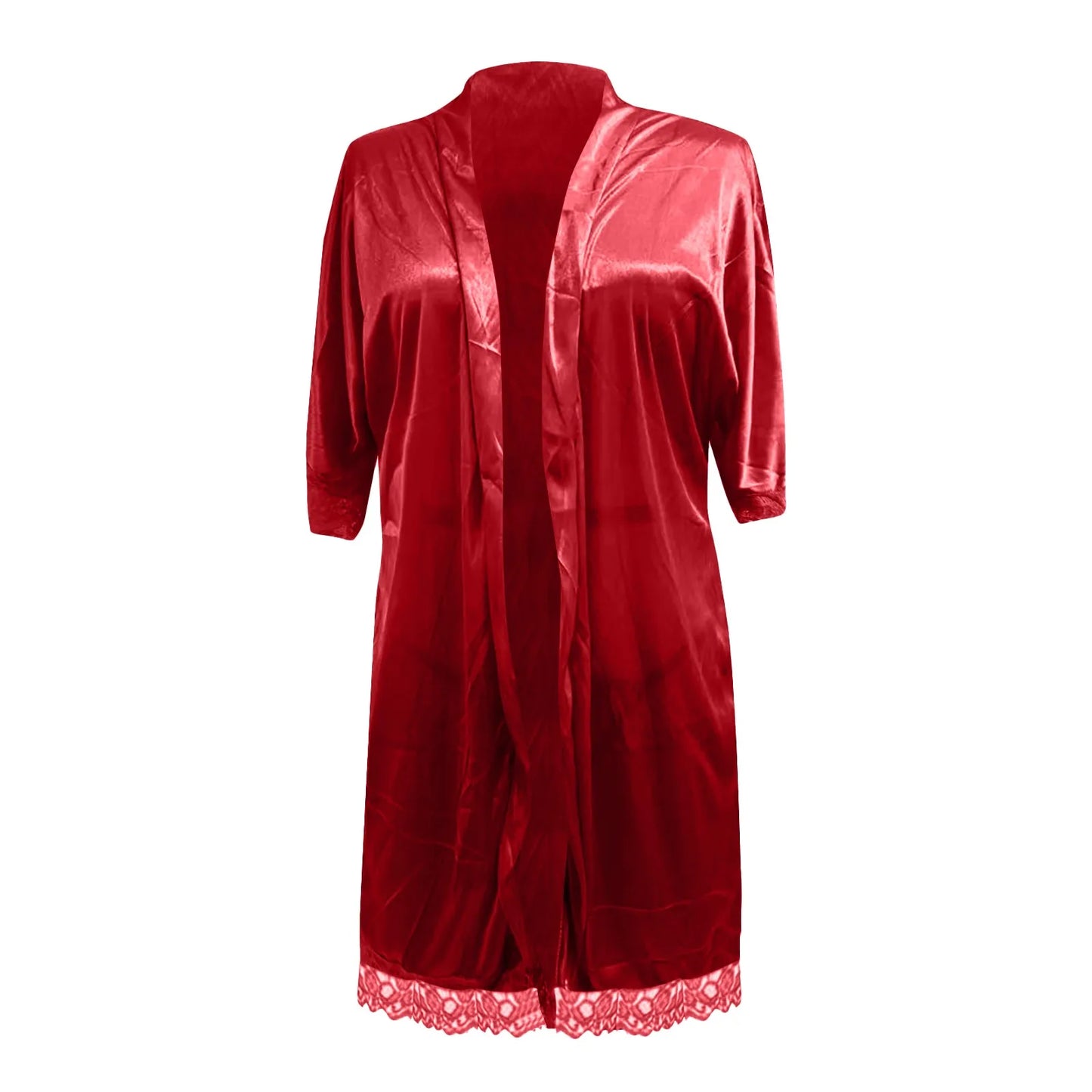 Sexy Lace Satin Robe For Women Wedding Kimono Drawstring Waist Solid Color Sleepwear Bathrobe With Pockets Women's Lingerie