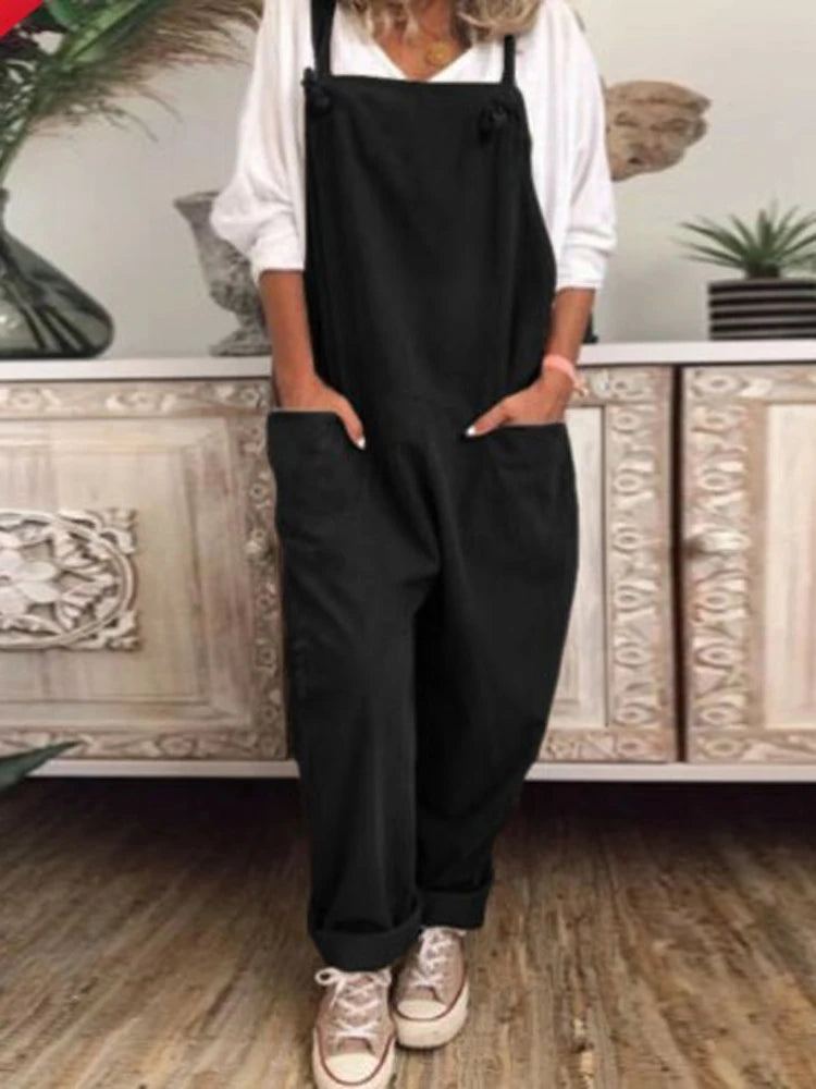 Vintage Overalls Summer Women Adjustable Pocket Wide Leg Pant Jumpsuits Kitchen JYFS-JY1908