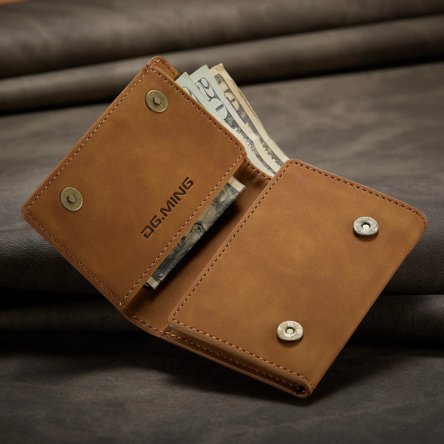 (With Large Bill Room)Fashion Short Leather Wallet Men's Coin Cash Cards Holder Purse Foldable Wallet Women's  Mini Slim Handbag