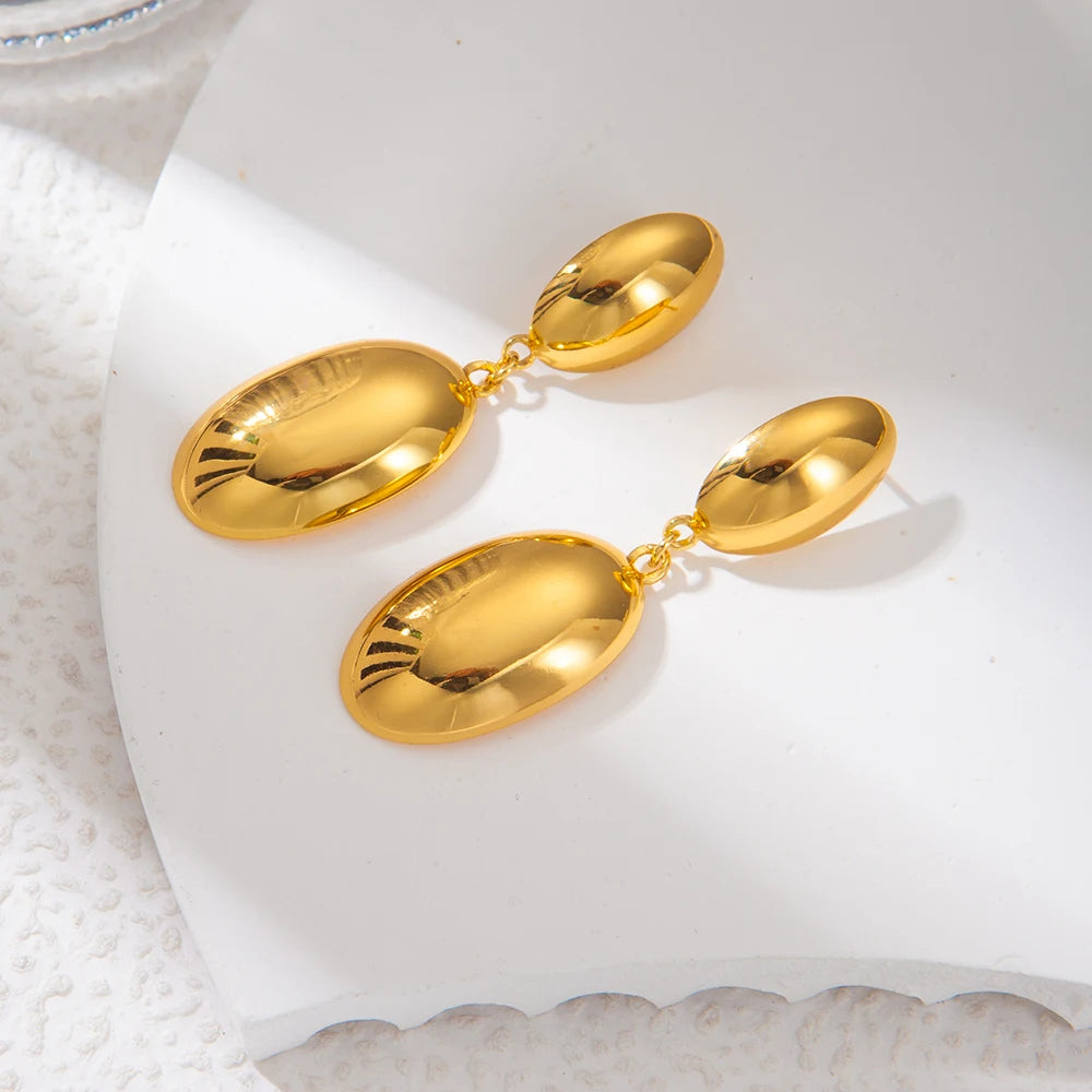 May@RZ Elliptical Charms Stainless Steel Stud Earring For Women's Fashion Jewelry 14k Gold Plated Earring Chic Accessories