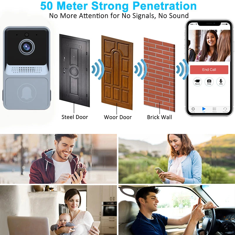 Smart Wireless Doorbell WIFI Video Phone Intercom 100° Wide Vision HD Camera Infrared Night Vision Home Security Alarm Doorbell