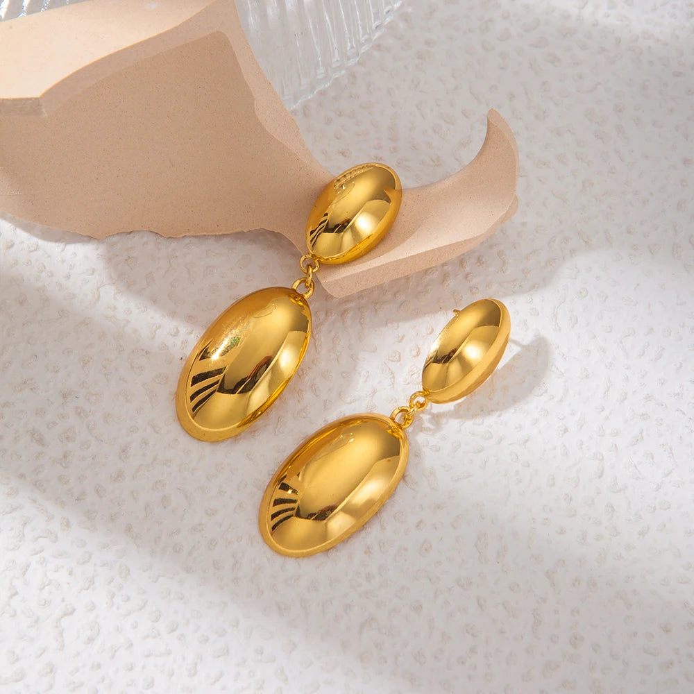 May@RZ Elliptical Charms Stainless Steel Stud Earring For Women's Fashion Jewelry 14k Gold Plated Earring Chic Accessories