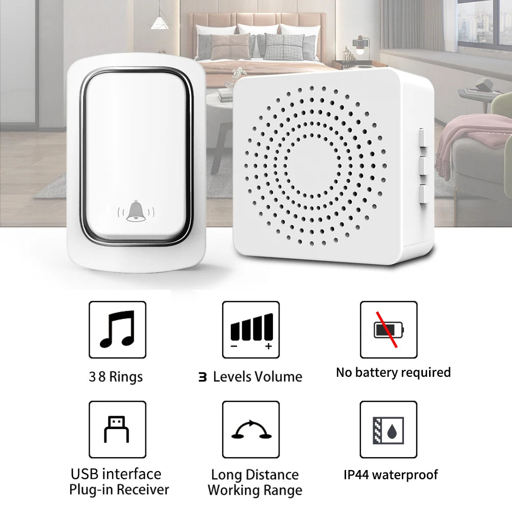 Outdoor Wireless Doorbell House My Melody Welcome Ring Bell Self-powered Waterproof Button USB Interface Door Bell Set