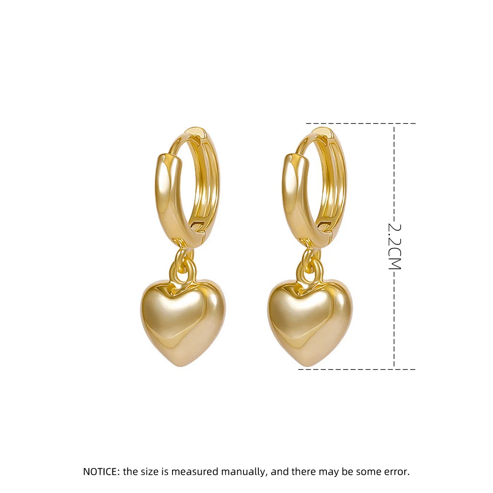 Simple Design Gold Color Love Heart Dangle Earrings For Women Exquisite Young Girls Peach Circle Round Drop Earring Jewelry N559