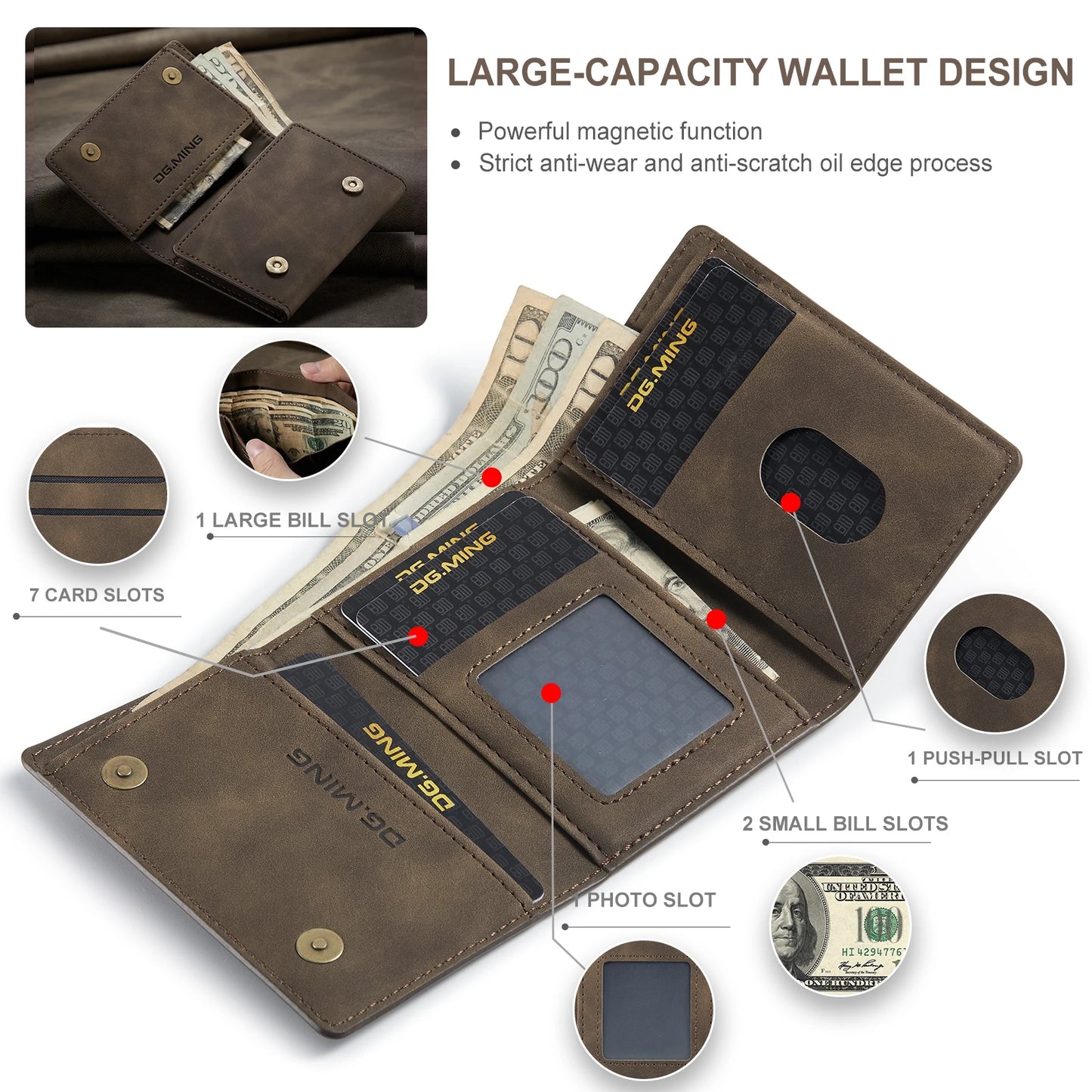 (With Large Bill Room)Fashion Short Leather Wallet Men's Coin Cash Cards Holder Purse Foldable Wallet Women's  Mini Slim Handbag