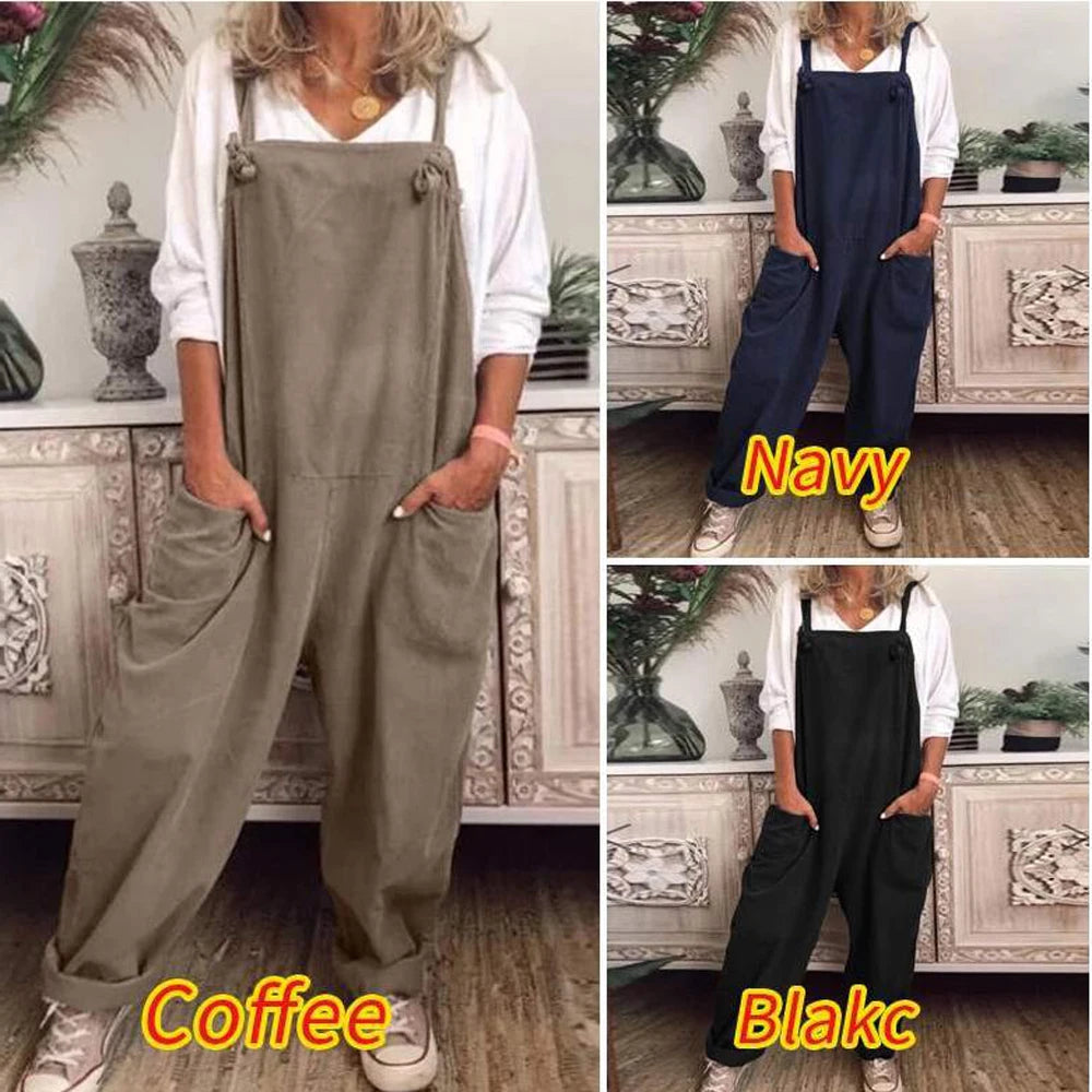 Vintage Overalls Summer Women Adjustable Pocket Wide Leg Pant Jumpsuits Kitchen JYFS-JY1908