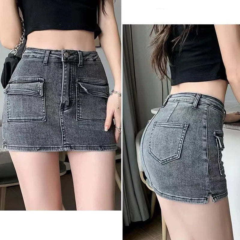 Rimocy Tight High Waist Denim Skirt Women 2024 Summer Wrap Hip Mini Skirts Woman Sexy Side Split Slim Short Jean Skirt Ladies