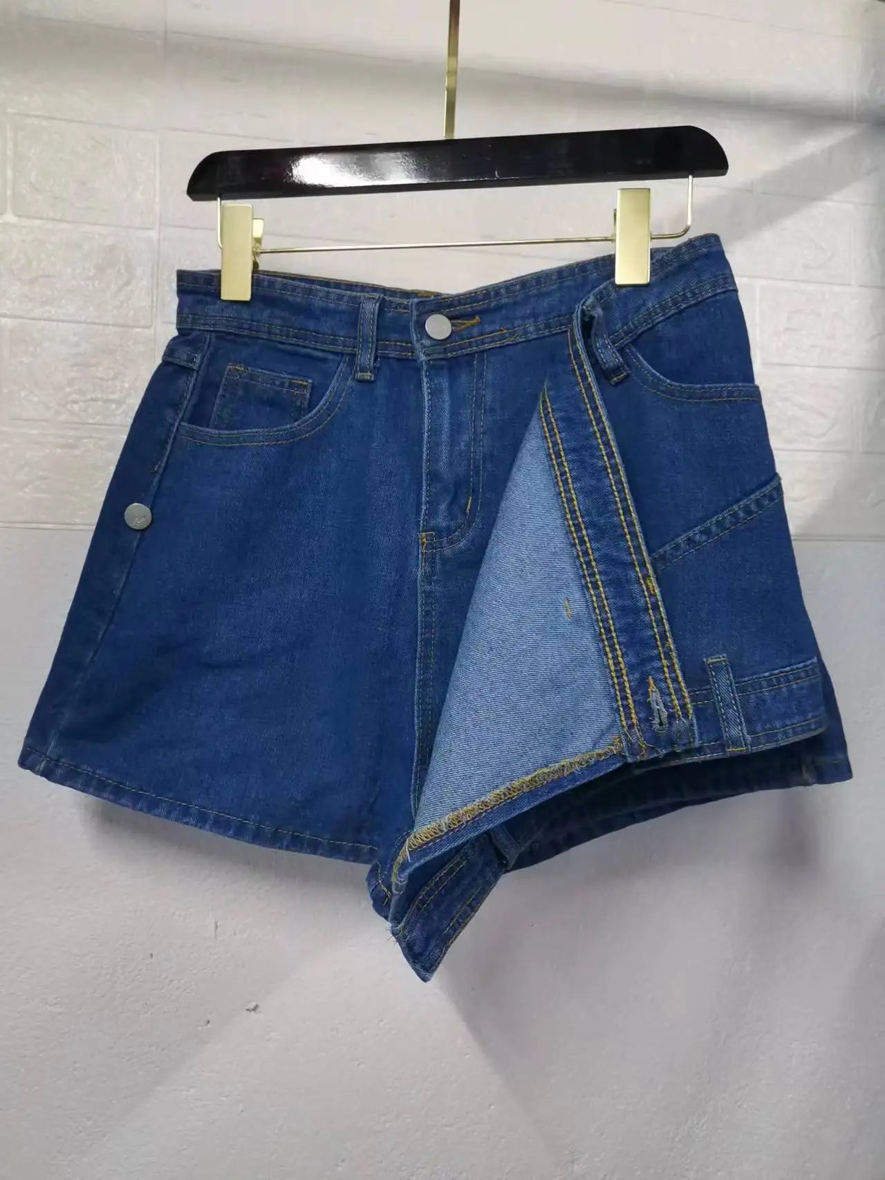 Fashion Women Denim Mini Skirt Rave Street Wrap Stretch Irregular A-Line Skinny Cargo Jeans Short Mujer Lady Outwear Shorts y2k