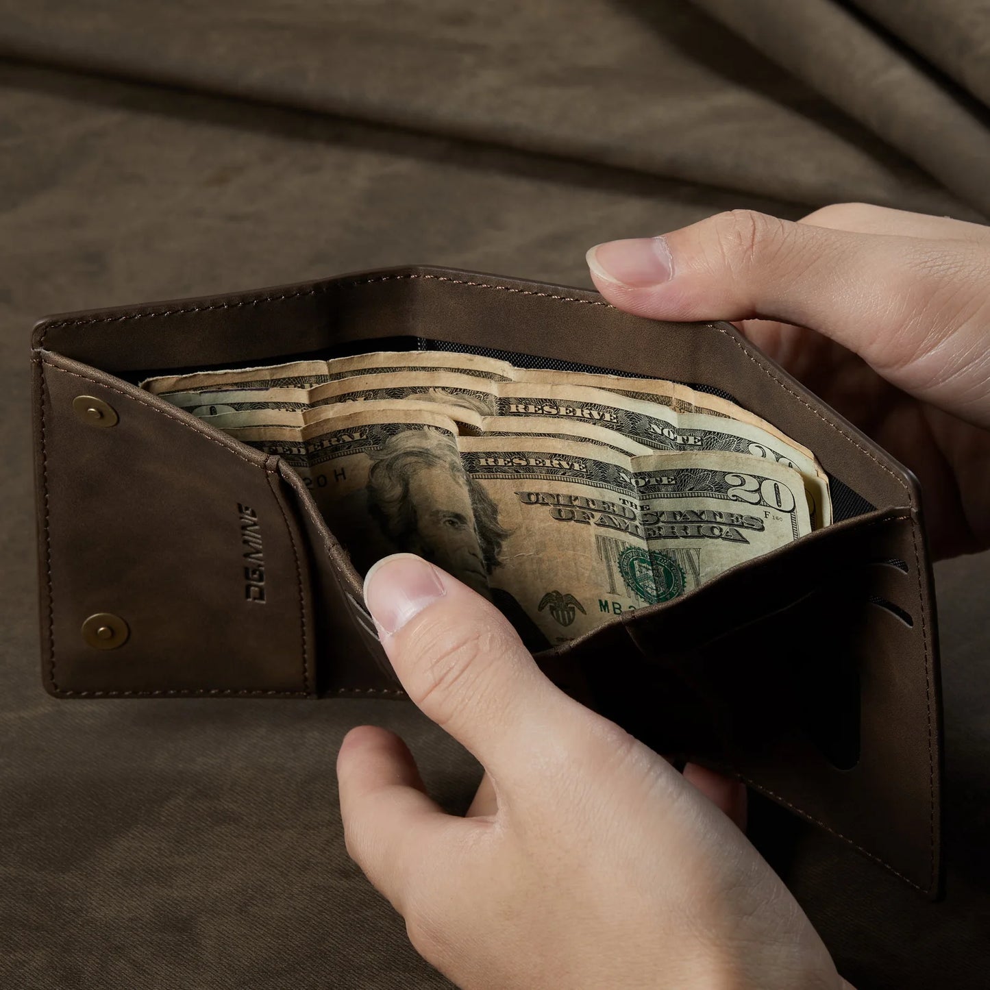 (With Large Bill Room)Fashion Short Leather Wallet Men's Coin Cash Cards Holder Purse Foldable Wallet Women's  Mini Slim Handbag