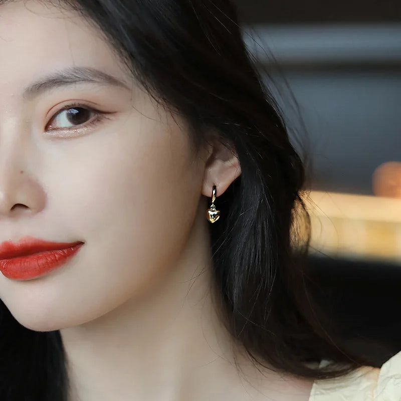 Simple Design Gold Color Love Heart Dangle Earrings For Women Exquisite Young Girls Peach Circle Round Drop Earring Jewelry N559