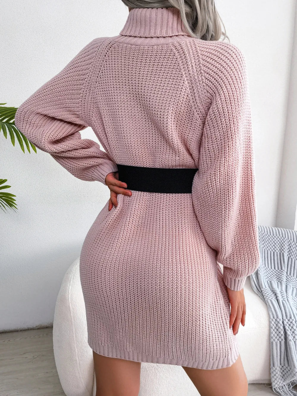 Women Dresses Long Sleeve Turtleneck Pullover Knitting Sweaters Dress Button High Street Vestidos Sexy Wrap Buttocks Elegant