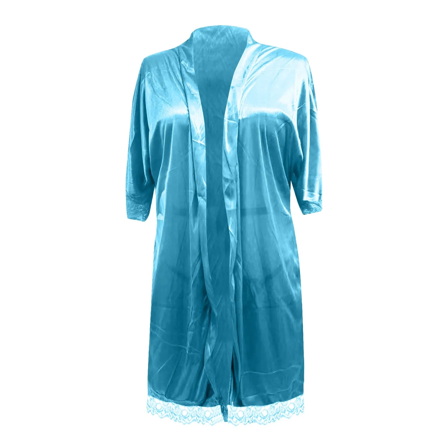 Sexy Lace Satin Robe For Women Wedding Kimono Drawstring Waist Solid Color Sleepwear Bathrobe With Pockets Women's Lingerie