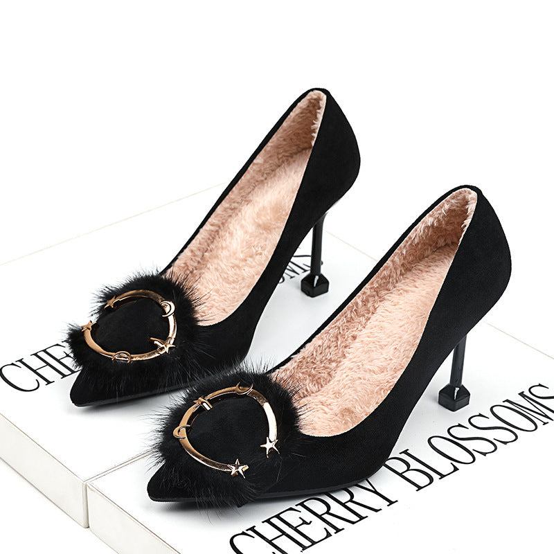Ladies All-match Fashion Pointed Toe Hairy Shoes