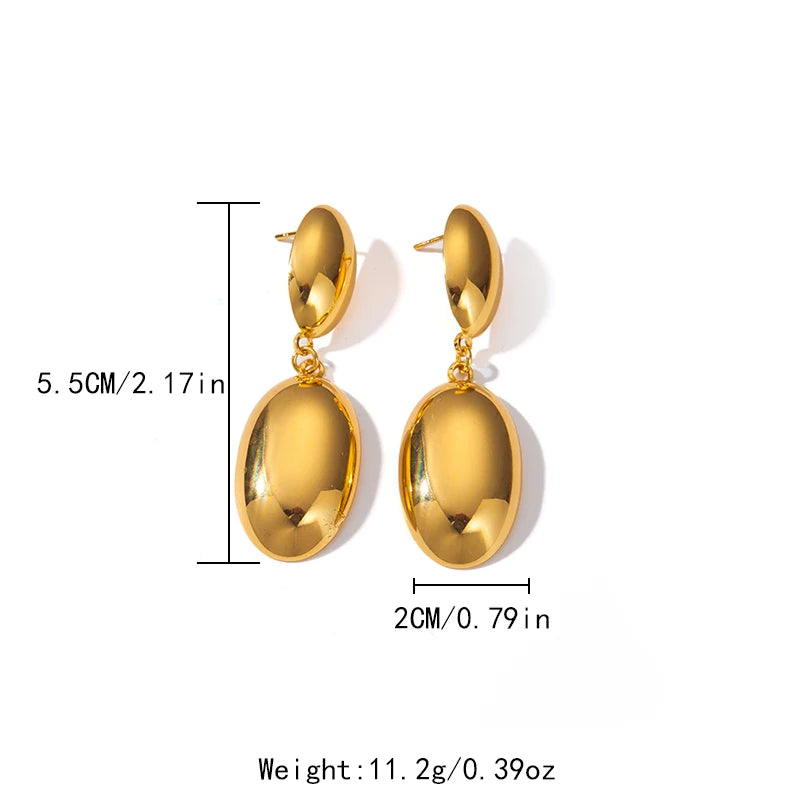 May@RZ Elliptical Charms Stainless Steel Stud Earring For Women's Fashion Jewelry 14k Gold Plated Earring Chic Accessories