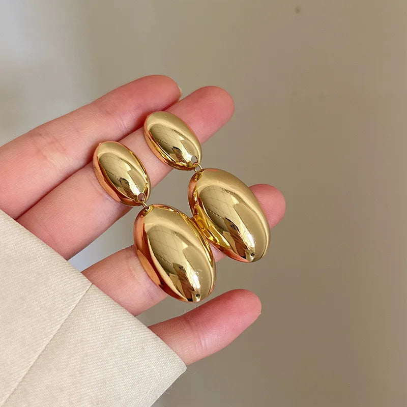 Brand NewExaggerated Large Water Drop Metal Earrings Women's Retro Gold Smooth Thick Earrings Party Jewelry Gifts  2023