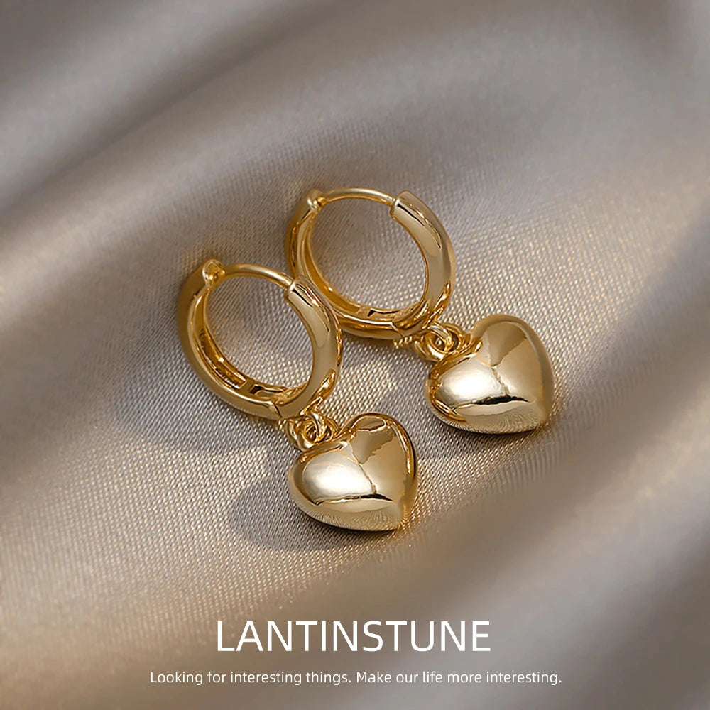 Simple Design Gold Color Love Heart Dangle Earrings For Women Exquisite Young Girls Peach Circle Round Drop Earring Jewelry N559