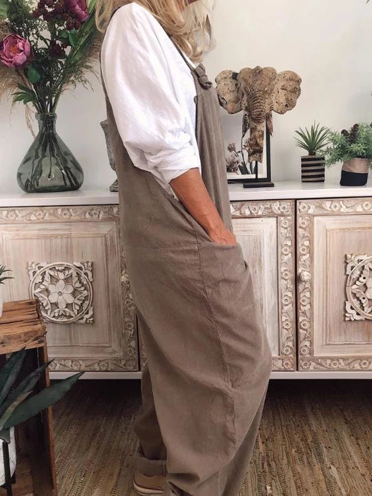 Vintage Overalls Summer Women Adjustable Pocket Wide Leg Pant Jumpsuits Kitchen JYFS-JY1908