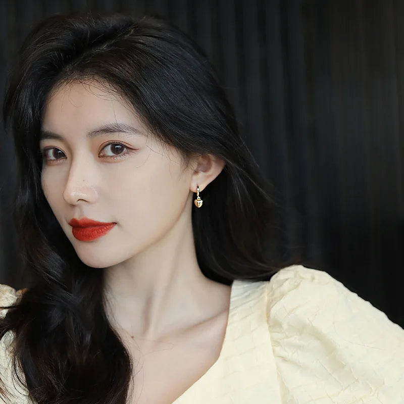 Simple Design Gold Color Love Heart Dangle Earrings For Women Exquisite Young Girls Peach Circle Round Drop Earring Jewelry N559