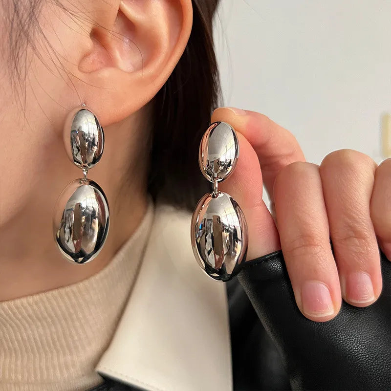 Brand NewExaggerated Large Water Drop Metal Earrings Women's Retro Gold Smooth Thick Earrings Party Jewelry Gifts  2023