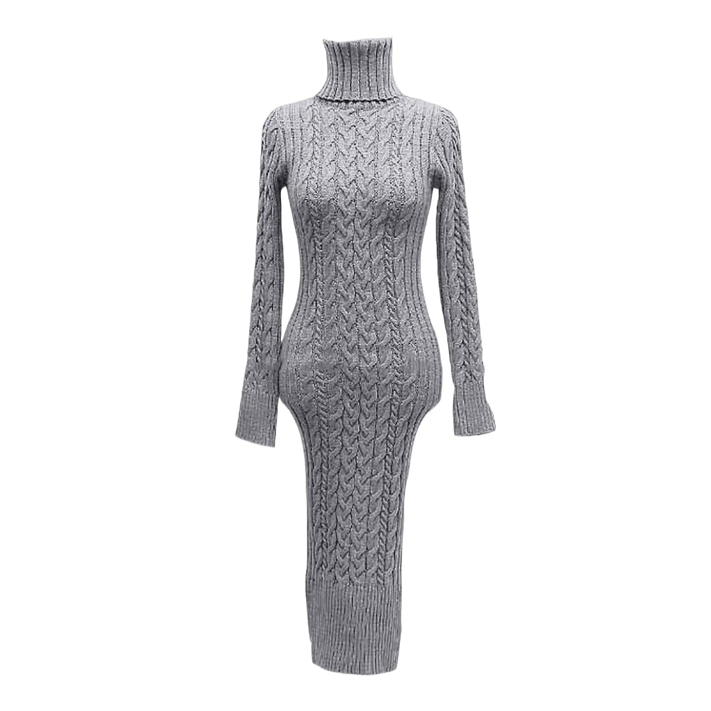 Women's Knitted Dress Turtleneck Long Sleeve Slim and Slim Mid-length Over-the-knee Dress In Autumn Winter Long Dress Sweater