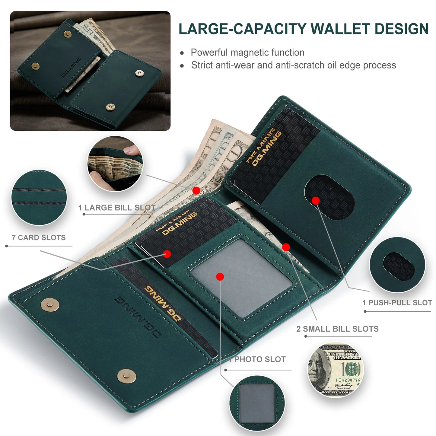 (With Large Bill Room)Fashion Short Leather Wallet Men's Coin Cash Cards Holder Purse Foldable Wallet Women's  Mini Slim Handbag