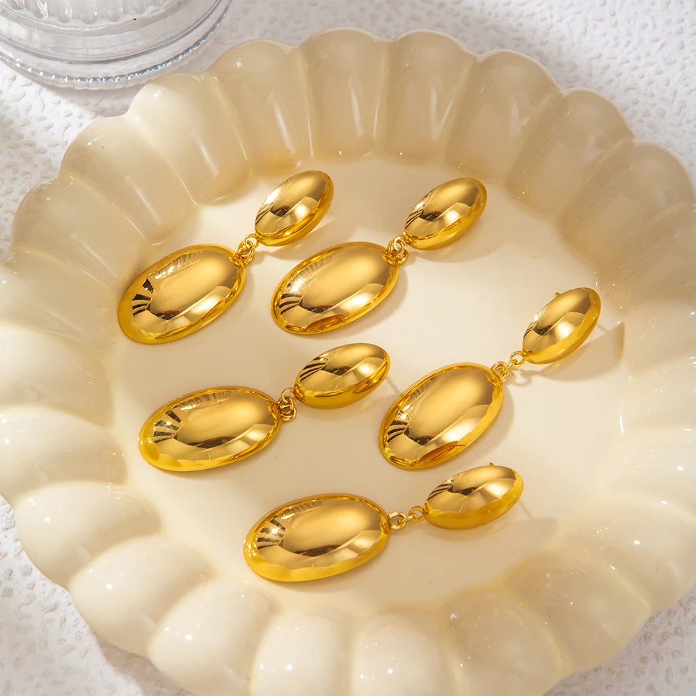 May@RZ Elliptical Charms Stainless Steel Stud Earring For Women's Fashion Jewelry 14k Gold Plated Earring Chic Accessories