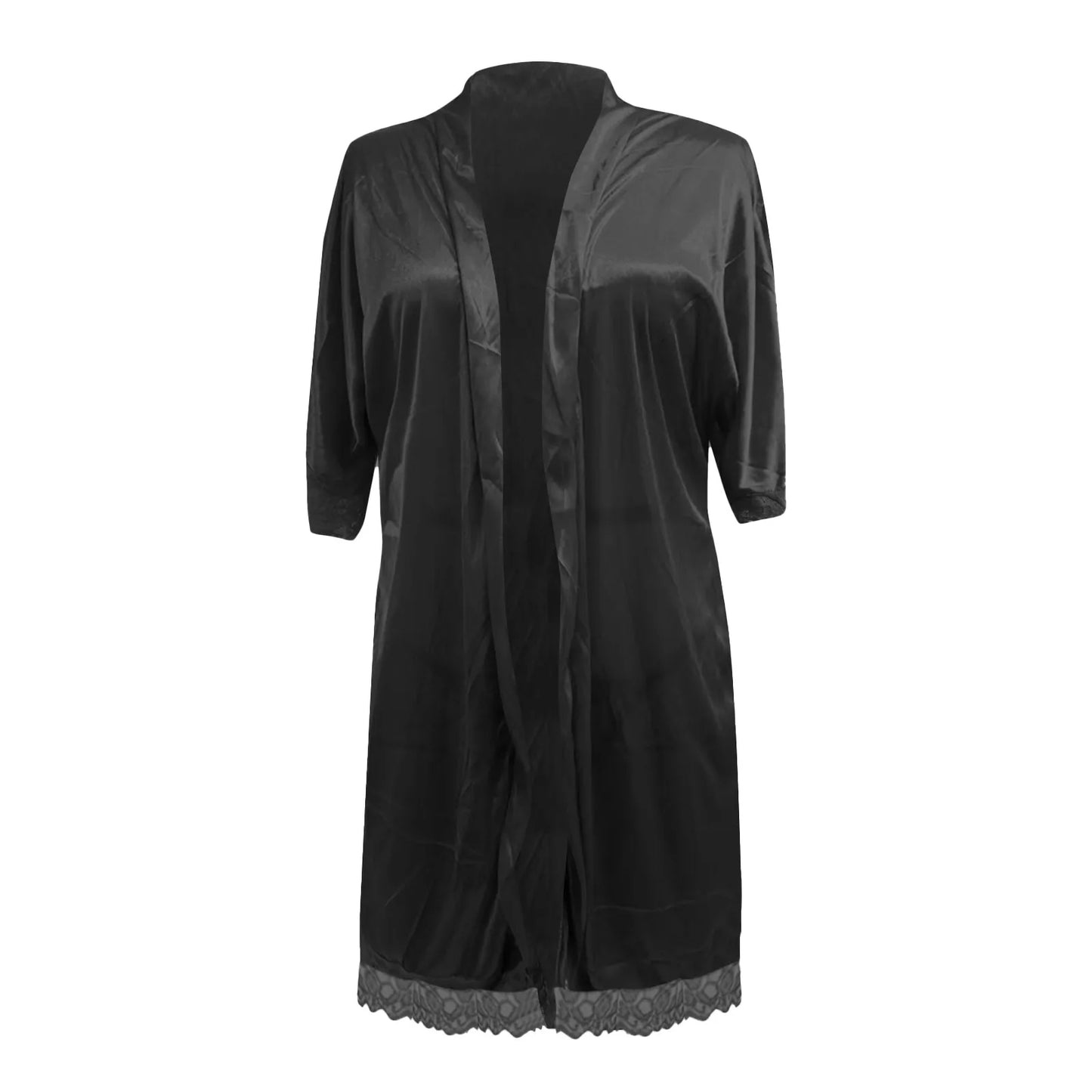 Sexy Lace Satin Robe For Women Wedding Kimono Drawstring Waist Solid Color Sleepwear Bathrobe With Pockets Women's Lingerie