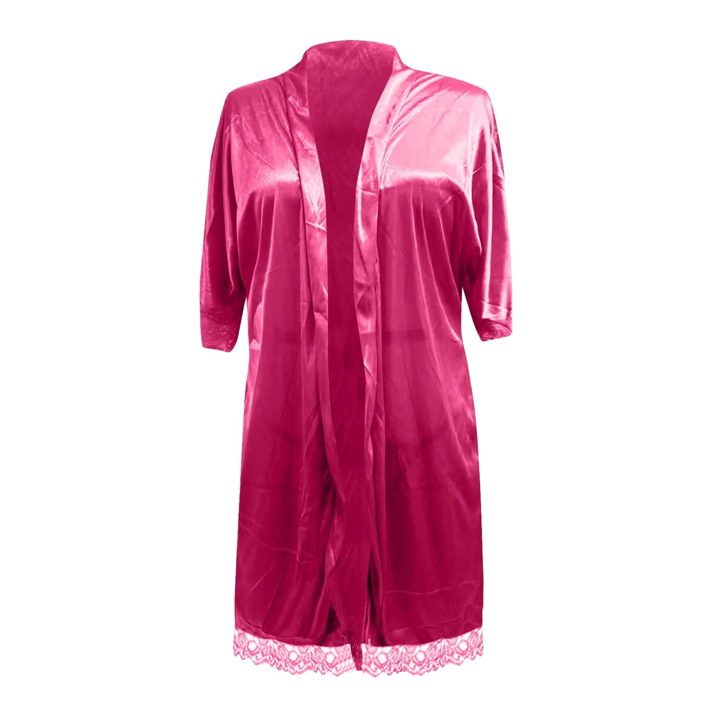 Sexy Lace Satin Robe For Women Wedding Kimono Drawstring Waist Solid Color Sleepwear Bathrobe With Pockets Women's Lingerie