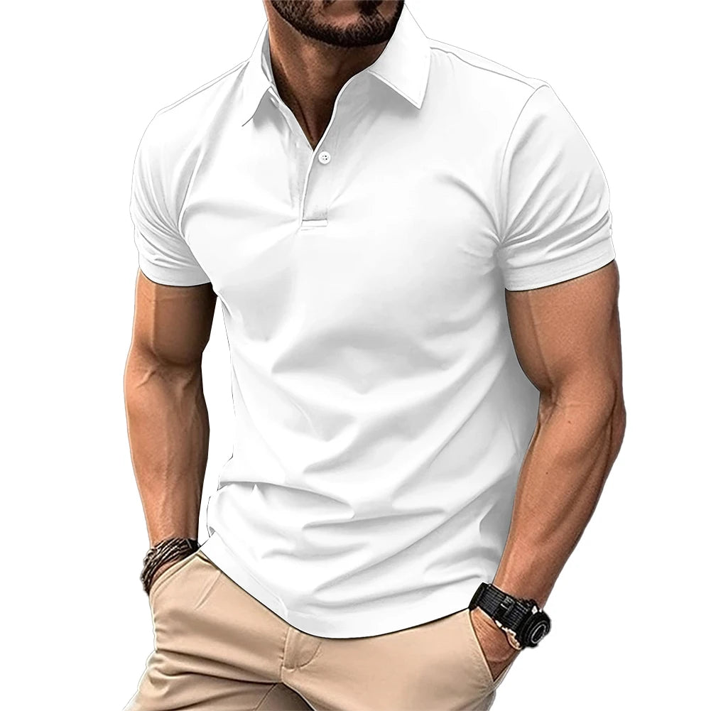 Mens Short Sleeve Shirt Office Button Collar T Shirt Muscle Blouse Tops Tee