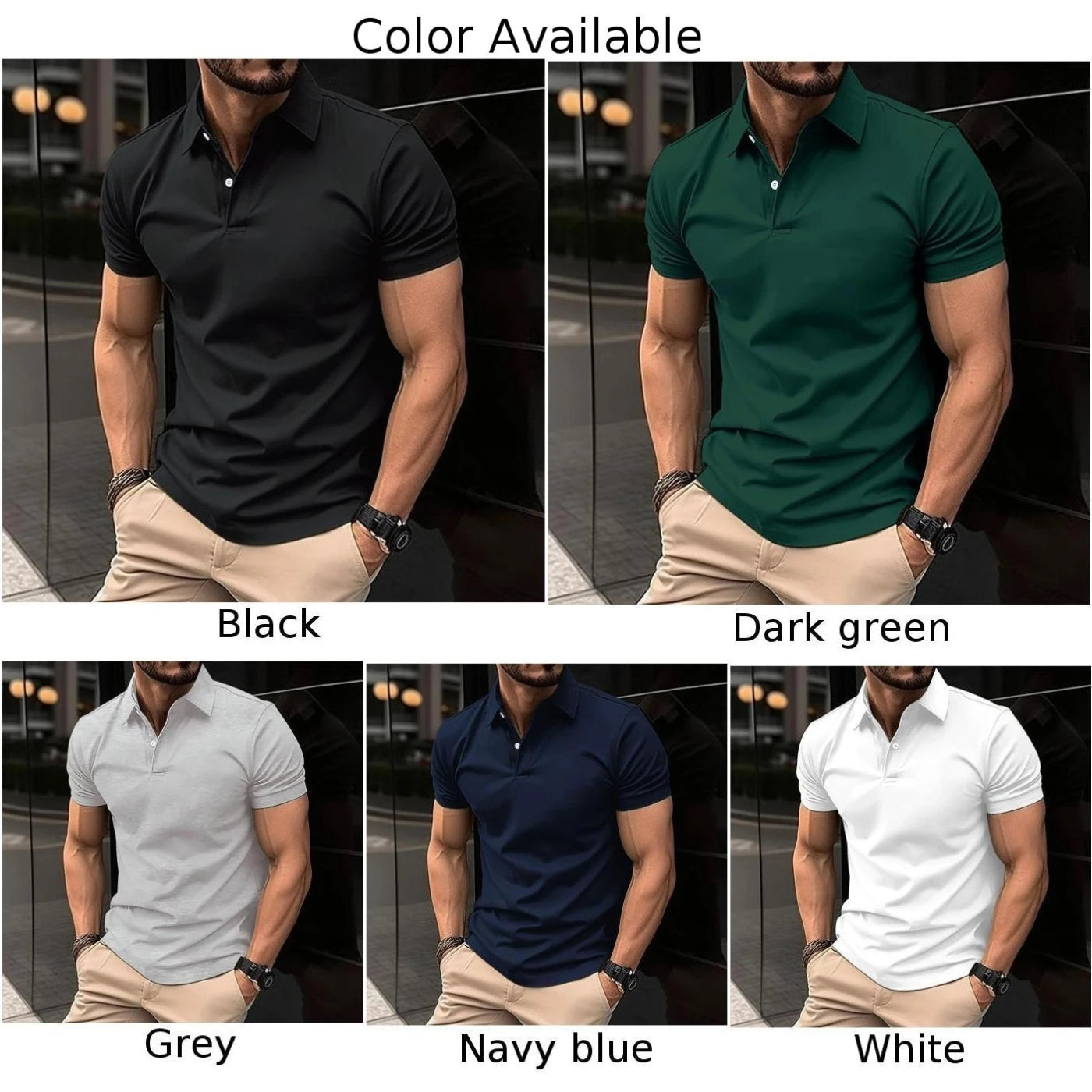 Mens Short Sleeve Shirt Office Button Collar T Shirt Muscle Blouse Tops Tee