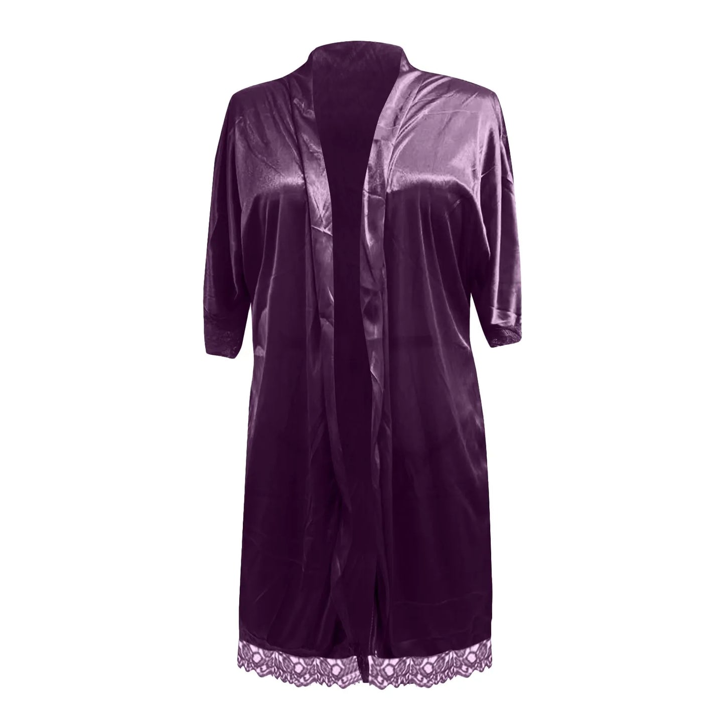 Sexy Lace Satin Robe For Women Wedding Kimono Drawstring Waist Solid Color Sleepwear Bathrobe With Pockets Women's Lingerie