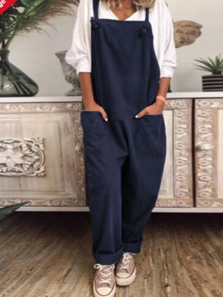 Vintage Overalls Summer Women Adjustable Pocket Wide Leg Pant Jumpsuits Kitchen JYFS-JY1908