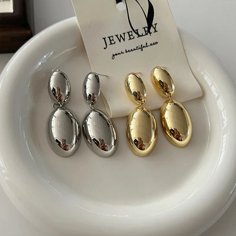 Brand NewExaggerated Large Water Drop Metal Earrings Women's Retro Gold Smooth Thick Earrings Party Jewelry Gifts  2023