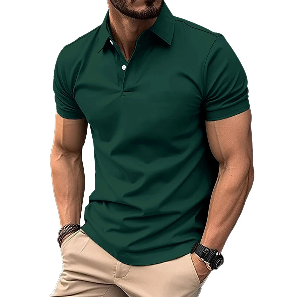 Mens Short Sleeve Shirt Office Button Collar T Shirt Muscle Blouse Tops Tee