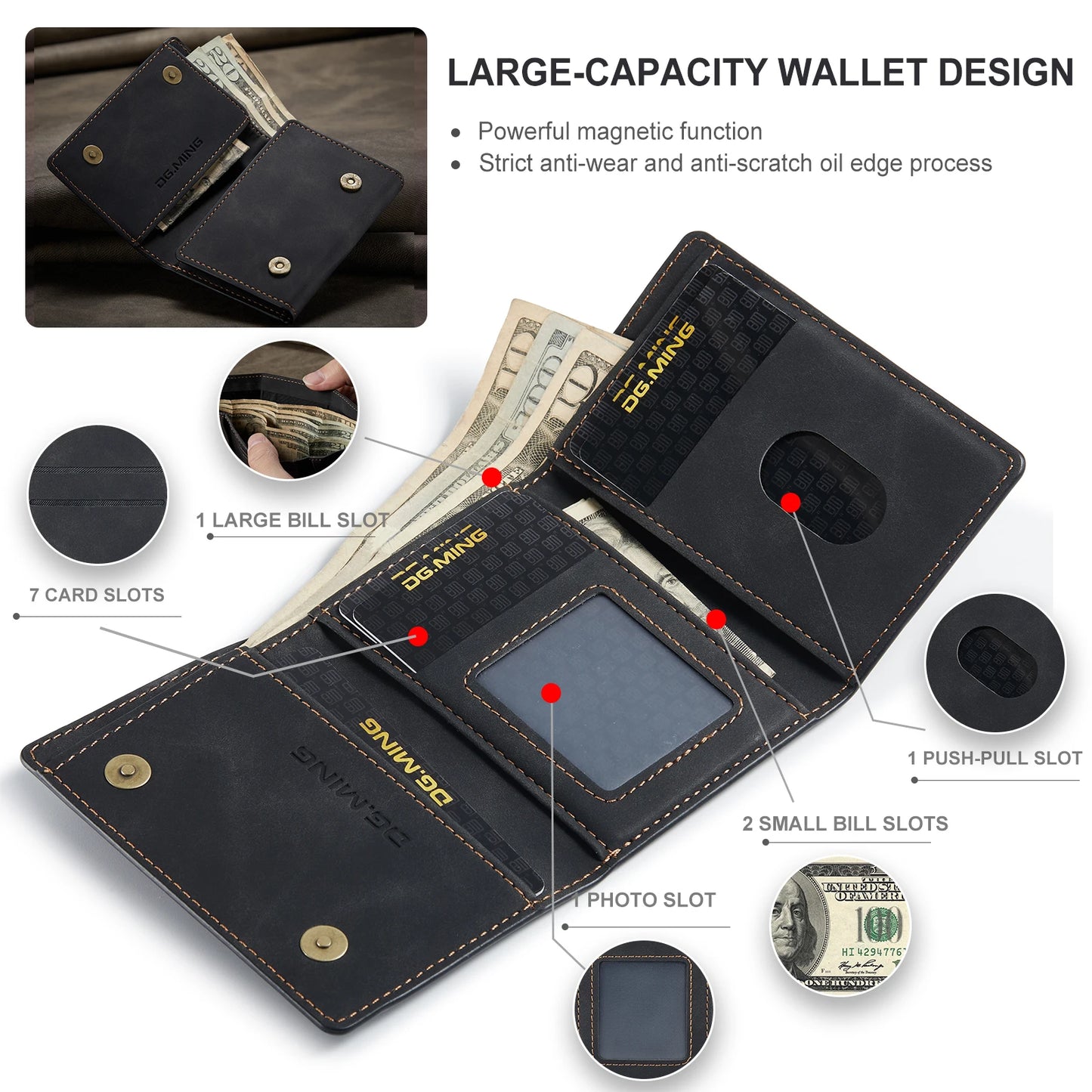 (With Large Bill Room)Fashion Short Leather Wallet Men's Coin Cash Cards Holder Purse Foldable Wallet Women's  Mini Slim Handbag