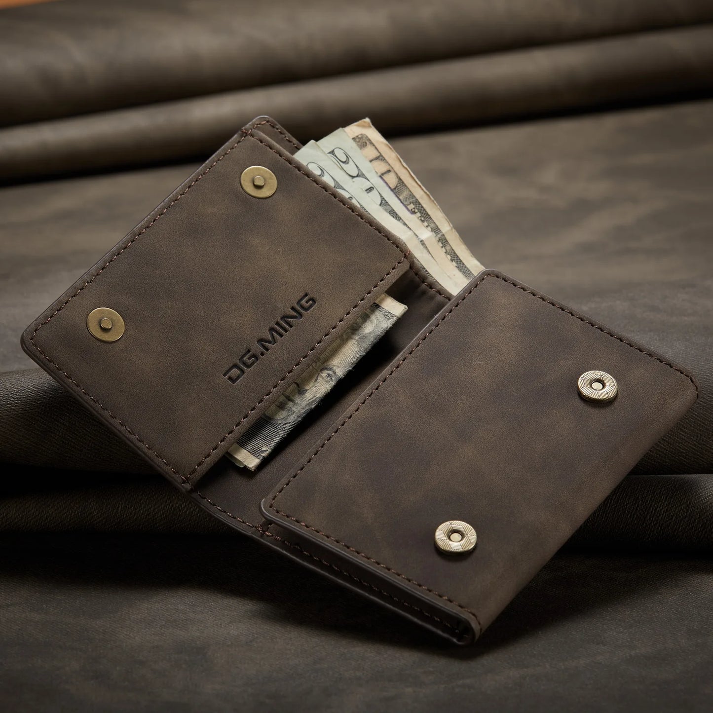 (With Large Bill Room)Fashion Short Leather Wallet Men's Coin Cash Cards Holder Purse Foldable Wallet Women's  Mini Slim Handbag