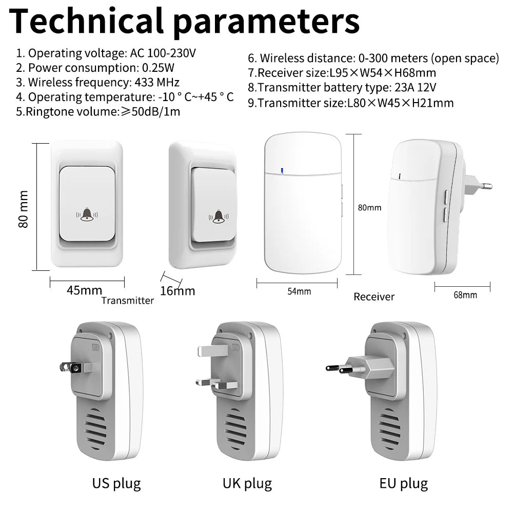 Outdoor Wireless Door bell  дверной звонок Chime Kit 300M Remote Control Home Welcome My Melody Ring Doorbell