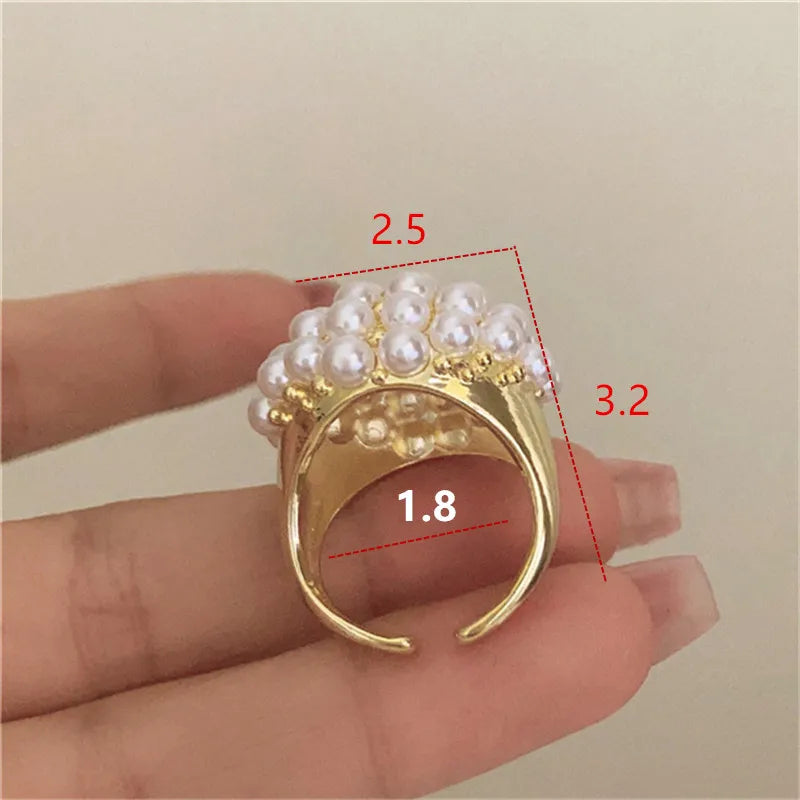 XIALUOKE Fashion Metal Mushroom Hairstyle Pearl Rings For Women Ladies Travel Party Wedding Jewelry Accessories