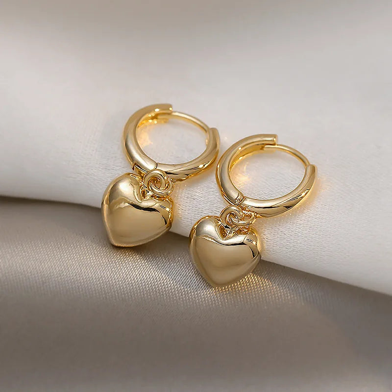 Simple Design Gold Color Love Heart Dangle Earrings For Women Exquisite Young Girls Peach Circle Round Drop Earring Jewelry N559